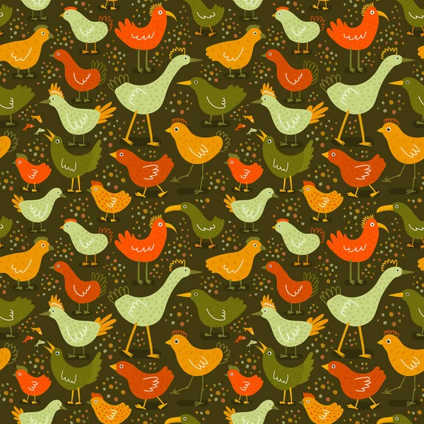 Estampado Sin Costuras Doodle Con Pájaros Decorativos Estilizados Dibujados Mano — Vector de stock