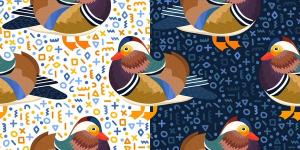 Mandarin Fågel Sömlösa Mönster Som Fin Färgglad Bakgrund Med Fantastiska — Stock vektor
