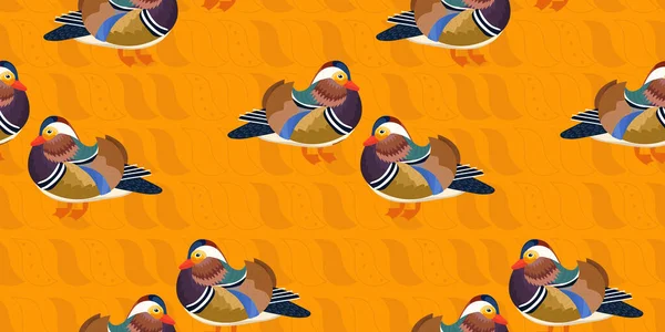 Oiseau Mandarin Motif Sans Couture Beau Fond Orange Avec Magnifiques — Image vectorielle