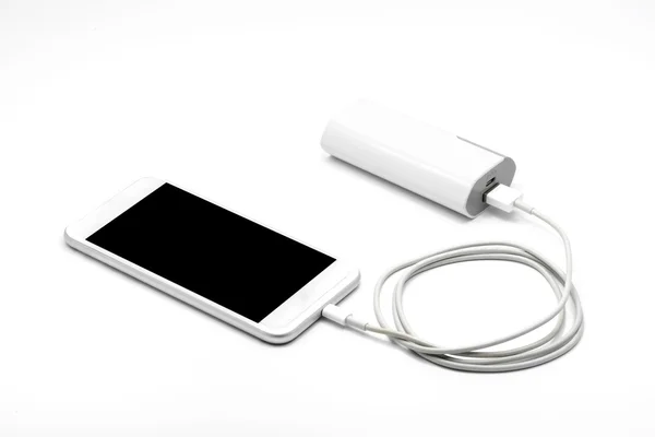 Weißes Smartphone-Ladegerät mit Powerbank (Akkubank)) — Stockfoto