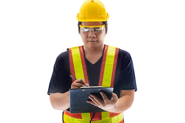 Trabalhador da construção masculina com equipamento de segurança de construção padrão — Fotografia de Stock