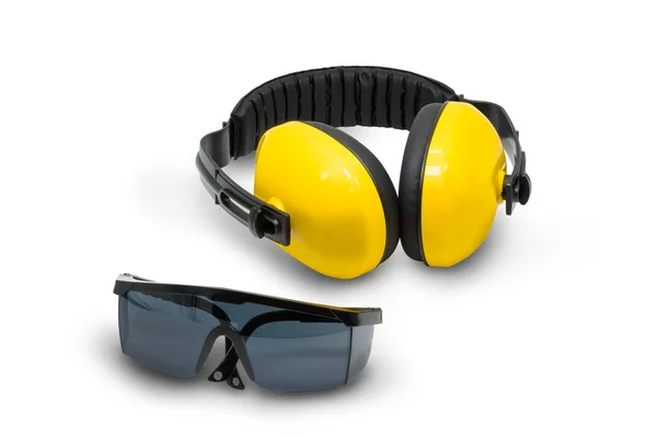 Manchons d'oreille et lunettes de protection isolés — Photo