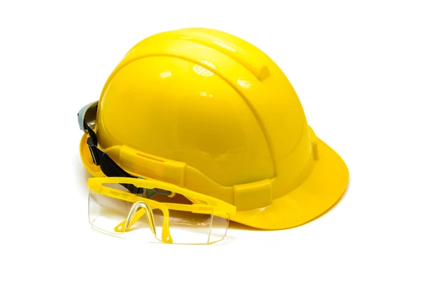 Hardhat with eye protection or goggles isolated — Stock Photo, Image
