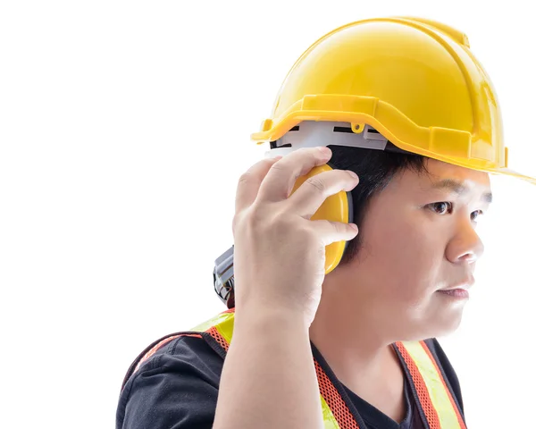 Εξοπλίστε αρσενικό εργάτες με ασφάλεια πρότυπο κατασκευής — Φωτογραφία Αρχείου