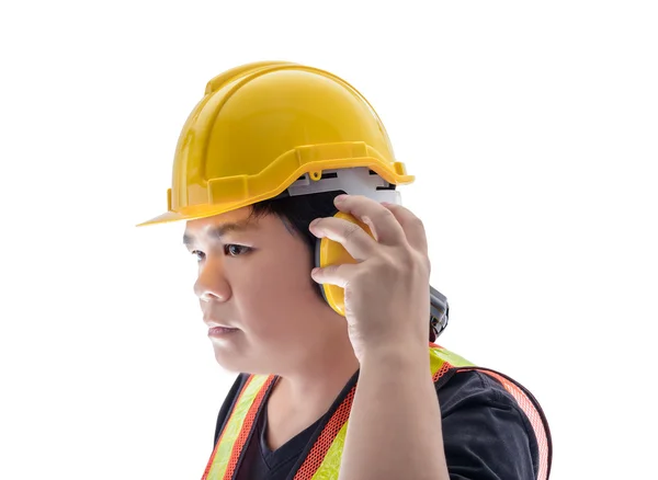 Männlicher Bauarbeiter mit Standard-Bausicherheitsausrüstung — Stockfoto