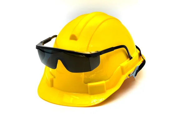 HardHat med skyddsglasögon eller glasögon isolerade — Stockfoto