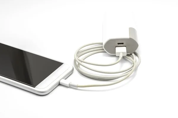 White smart phone charger with power bank (battery bank) — Stock Photo, Image