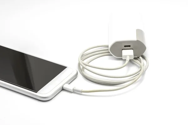 Bianco smart phone charger con potere (batteria banca) — Foto Stock