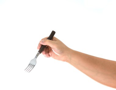 beyaz izole gümüş çatal tutan el 