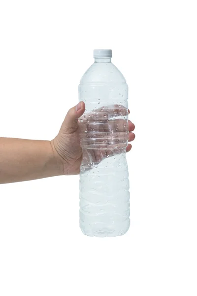 Man met een fles water geïsoleerd op witte achtergrond — Stockfoto