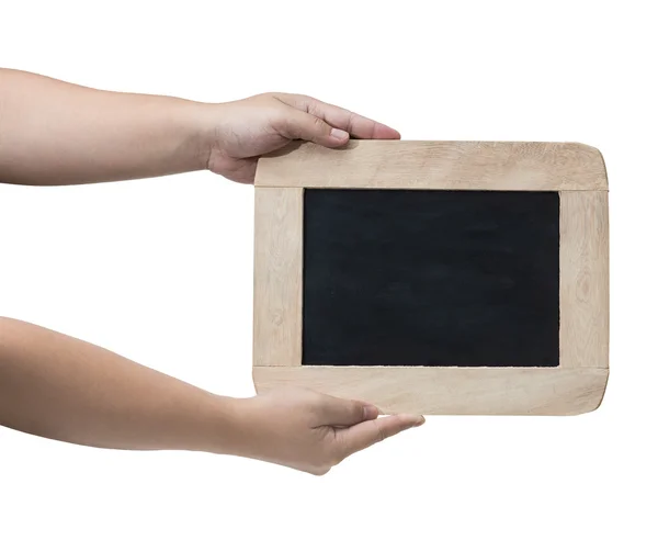 Man holding blank chalkboard in the hand — Stock Photo, Image