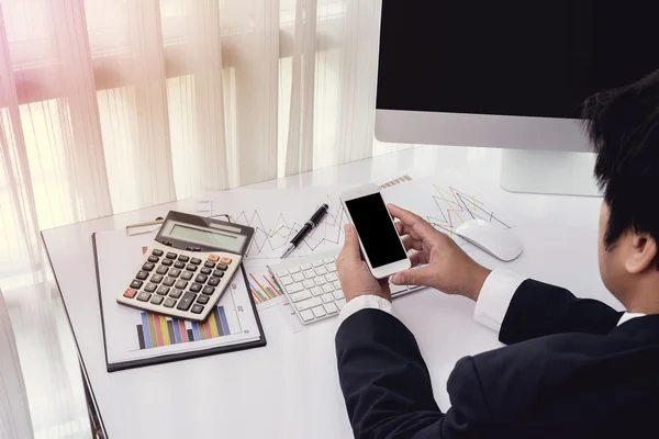 Businessman working with modern devices, computer and mobile pho — Stock Photo, Image