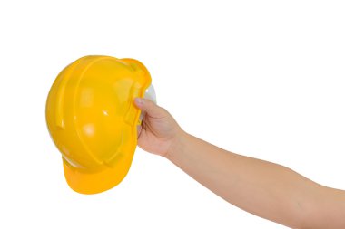 Bir kask, izole kask tutan el