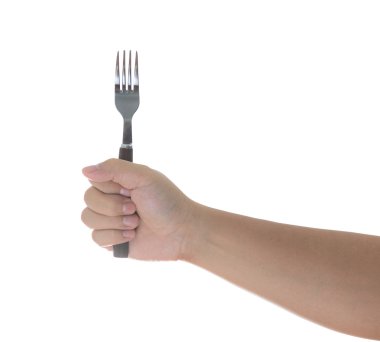 beyaz izole gümüş çatal tutan el 