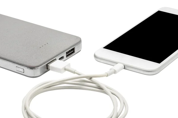 Bianco smart phone charger con potere (batteria banca) — Foto Stock