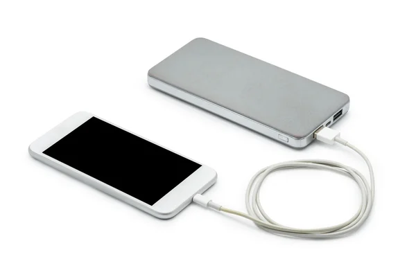 White smart phone charger with power bank (battery bank) — Stock Photo, Image