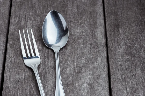 Vintage silverware on rustic wooden background — Stock Photo, Image