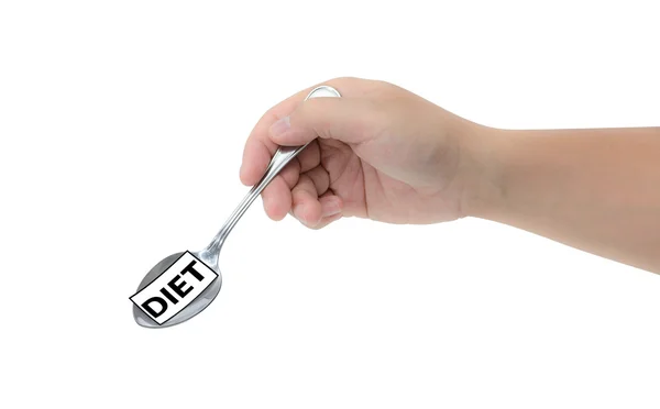 Diet concept : hand holding spoon withe diet in the spoon — Stock Photo, Image