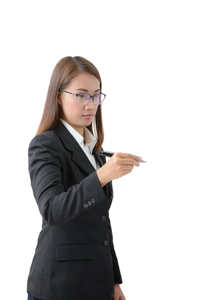 Young successful business woman writing with pen — Stock Photo, Image