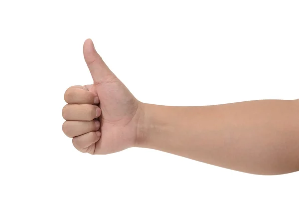 Primer plano de la mano masculina mostrando el signo de pulgares hacia arriba — Foto de Stock