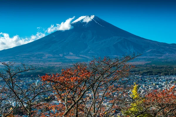 Mount Fuji uitzicht vanaf rode pagoda — Stockfoto