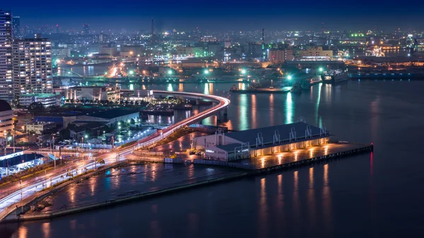 Vista noturna Yokohama Bay — Fotografia de Stock