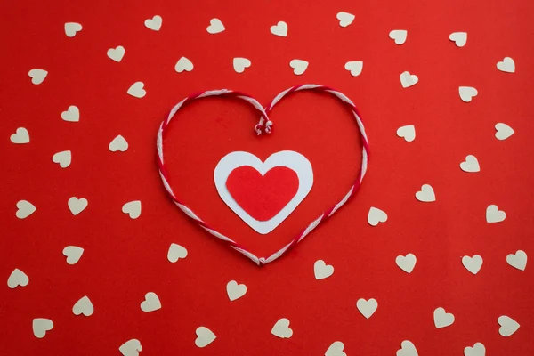 White hearts on red background — Stock Photo, Image