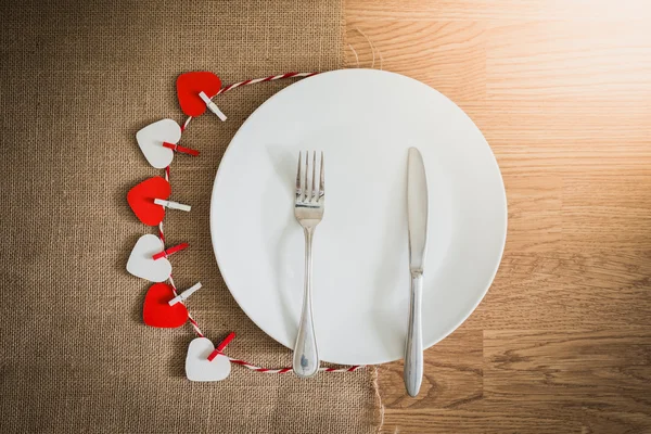 Valentines day dinner with table setting — Stock Photo, Image