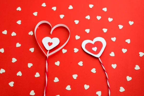 White hearts on red background — Stock Photo, Image