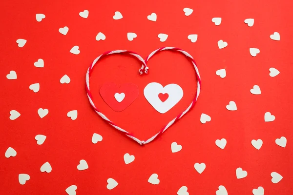 White hearts on red background — Stock Photo, Image