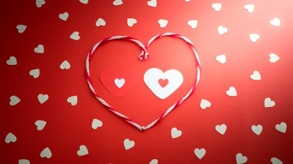 White hearts on red background — Stock Photo, Image