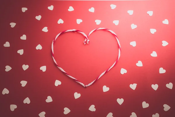 White hearts on red background — Stock Photo, Image