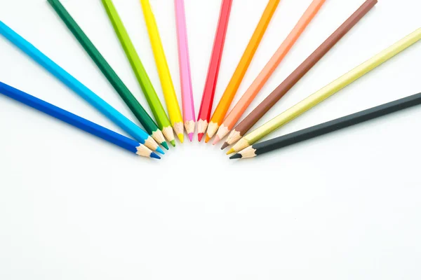 Many different colored pencils on white background — Stock Photo, Image