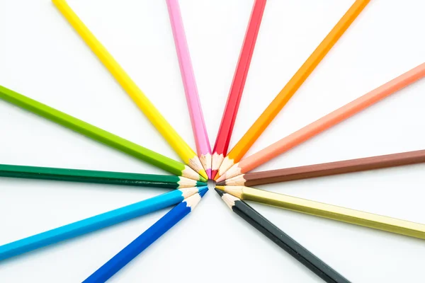 Many different colored pencils on white background — Stock Photo, Image