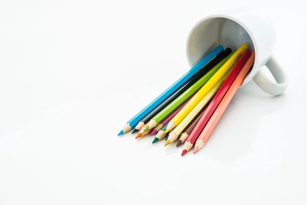 Stack of colored pencils on white background — Stock Photo, Image