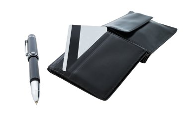 kredi kartları beyaz bir arka plan üzerinde siyah cüzdan