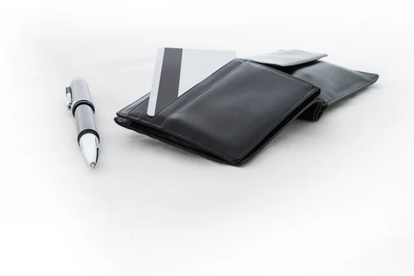 Black wallet with credit cards on a white background — Stock Photo, Image