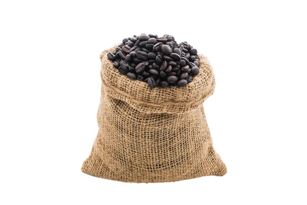 Kávová zrna v pytlovina pytle — Stock fotografie