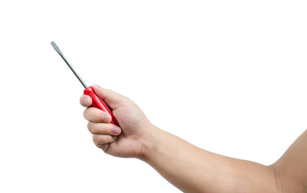 Hand holding screwdriver Isolated on White Background — Stock Photo, Image