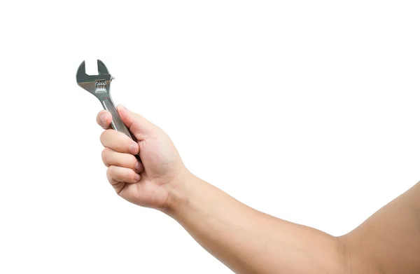 Hand holding a spanner — Stock Photo, Image