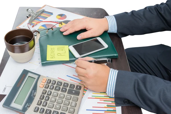 Empresario que escribe el concepto del crecimiento del plan de negocio — Foto de Stock