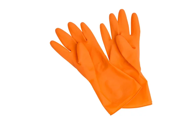 Orange rubber gloves isolated on white Royalty Free Stock Photos