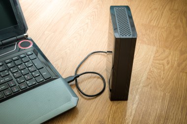 dizüstü bilgisayara bağlı harici sabit disk