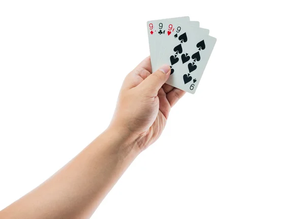 Jogando cartas na mão isolado no fundo branco — Fotografia de Stock