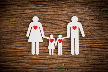 paper chain family and red heart symbolizing clipart