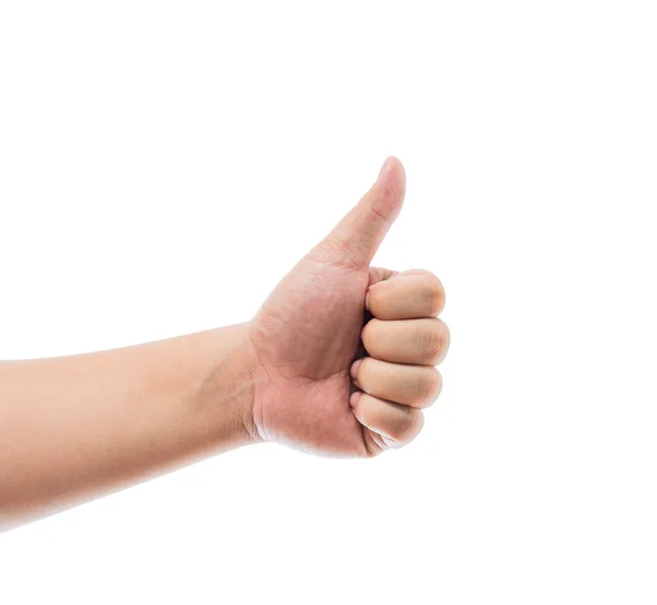 Mano con el pulgar hacia arriba aislado sobre fondo blanco. Ok signo — Foto de Stock