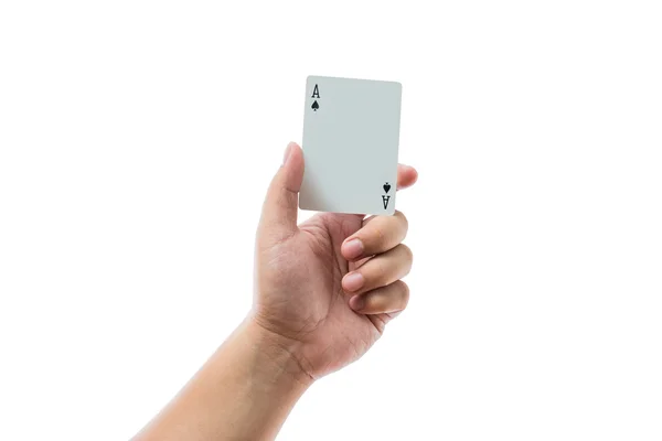 Carte da gioco in mano isolate su sfondo bianco — Foto Stock