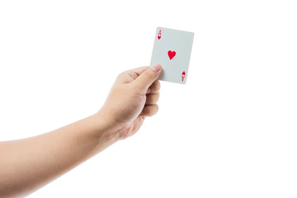 Jogando cartas na mão isolado no fundo branco — Fotografia de Stock