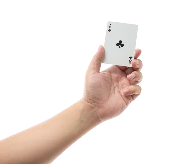Spielkarten in der Hand isoliert auf weißem Hintergrund — Stockfoto