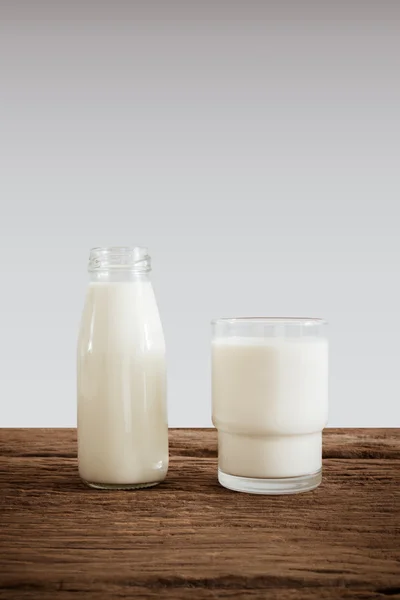 fresh milk in glass bottle and glass